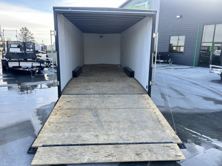 Used USED 2020 AERO 8.5x24 + 2’V, 7’ TALL, WHITE Interior, QUALITY Enclosed Rear Ramp Car Hauler Cargo Trailer