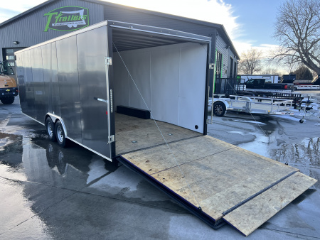Used USED 2020 AERO 8.5x24 + 2’V, 7’ TALL, WHITE Interior, QUALITY Enclosed Rear Ramp Car Hauler Cargo Trailer