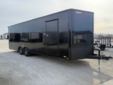New 2026 H&H Blackout 8.5'x24' 10k Flat Top V-Nose Enclosed Car Hauler Cargo Trailer