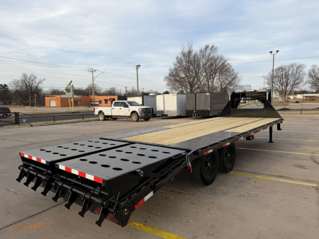 New #144080 2026 MP CUSTOM 25 X 102 TANDEM AXLE 14K FLATBED GOOSENECK W/ MAXX RAMPS & 14 PLY TIRES