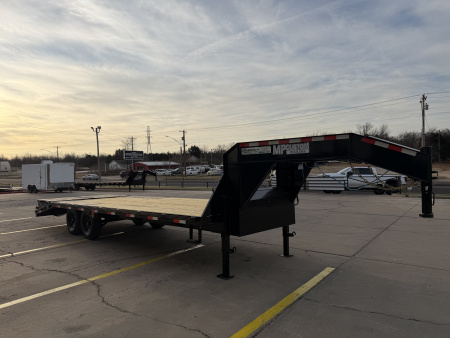 New #144080 2026 MP CUSTOM 25 X 102 TANDEM AXLE 14K FLATBED GOOSENECK W/ MAXX RAMPS & 14 PLY TIRES