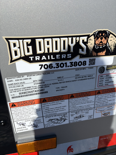 New 2026 Spartan 8.5x20 Enclosed Trailer, Pro-Series, 14K GVWR Big Package, 12" On Center Frame, 94" Wide Opening Heavy Duty Ramp Door