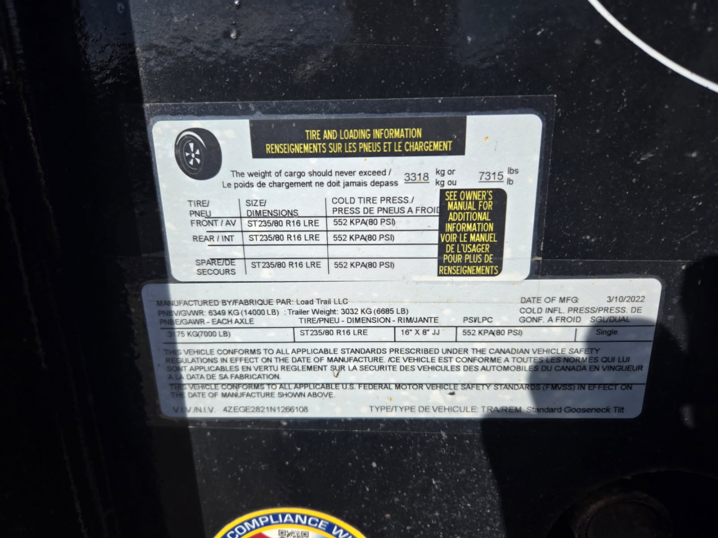 Used 2022 Load Trail 28' GN Deckover Electric/Hydraulic Tilt Equipment Trailer