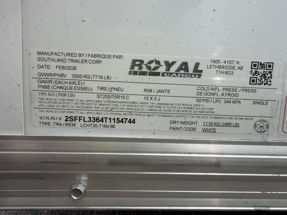 New 2026 Royal Cargo Trailers 7-14-1.5V Enclosed 7K GVWR
