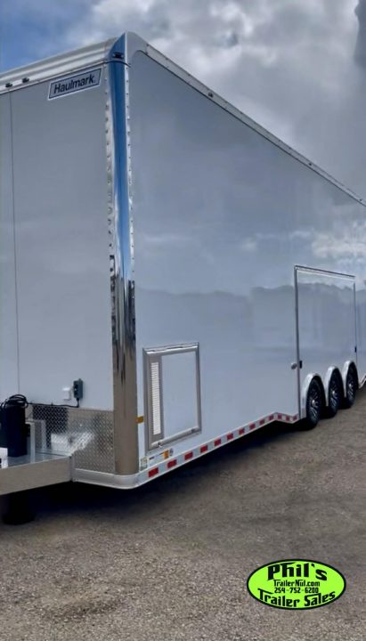 New Haulmark NEW 85X32 ALUMINUM STACKER WITH ESCAPE DOOR ENCLOSED RACE TRAILER Car / Racing Trailer TWO CAR HAULER DELIVERY OUT OF UTAH!!