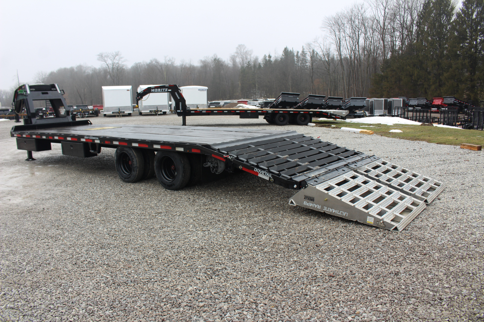 Used 2024 Moritz FDGH DT 25' + 5' GOOSENECK Deckover Flatbed Trailer- Full Width Aluminum Ramps- 25900# GVW