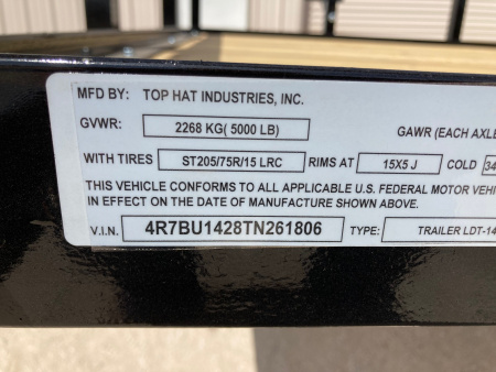 New 2026 Top Hat 14'X77" LDT Utility Trailer
