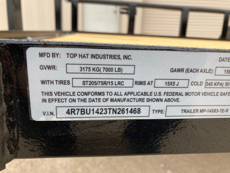 New 2026 Top Hat 14'X83" MP Utility Trailer