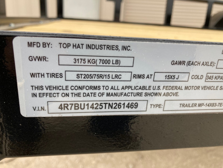 New 2026 Top Hat 14'X83" MP Utility Trailer