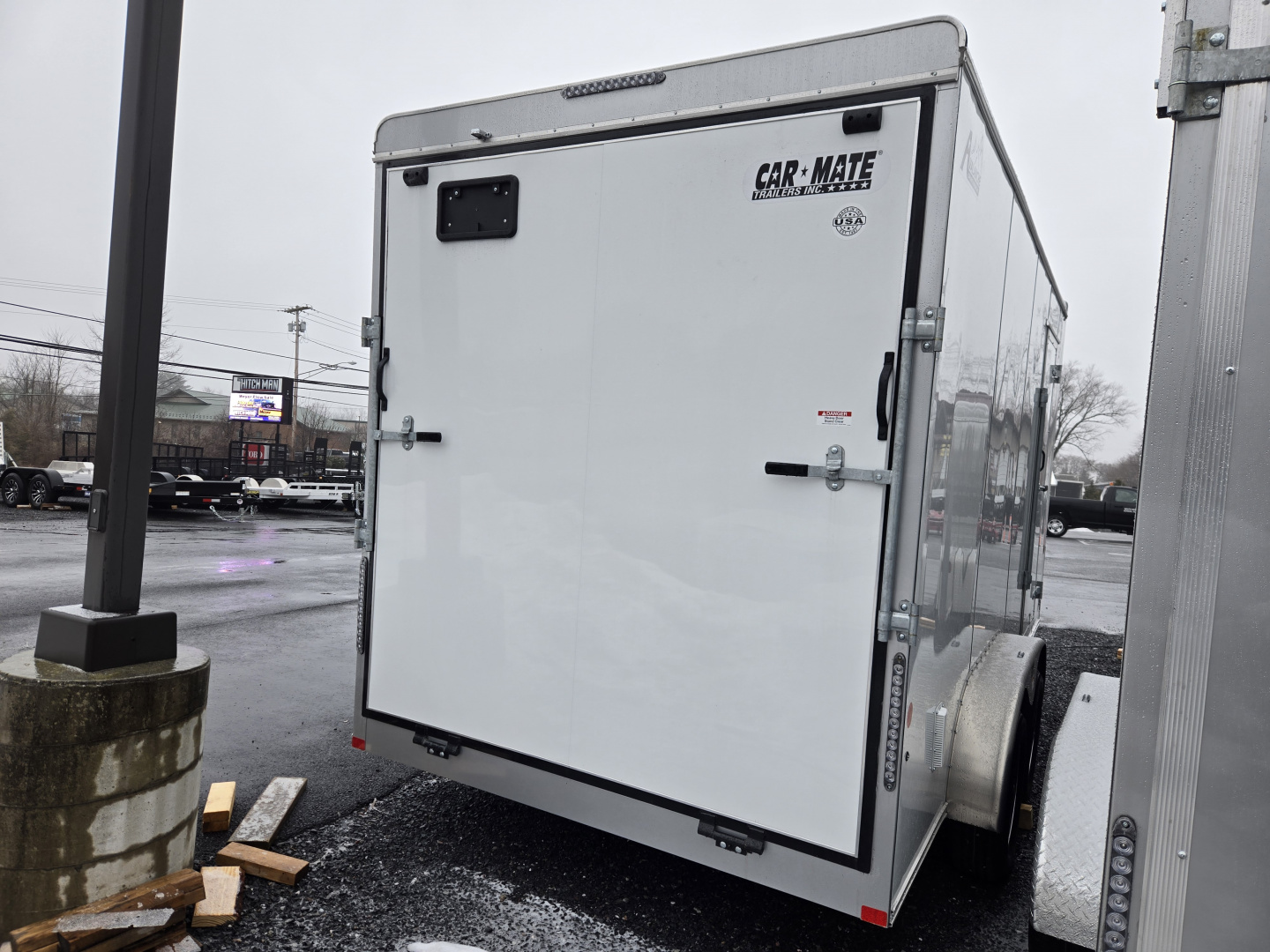 New 7 x 16 Car Mate AVALANCHE V-Nose Cargo Trailer, 7k GVWR ***White w/18" Extra Height, Ramp Door, Alum Wheels