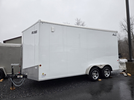New 7 x 16 Car Mate AVALANCHE V-Nose Cargo Trailer, 7k GVWR ***White w/18  Extra Height, Ramp Door, Alum Wheels