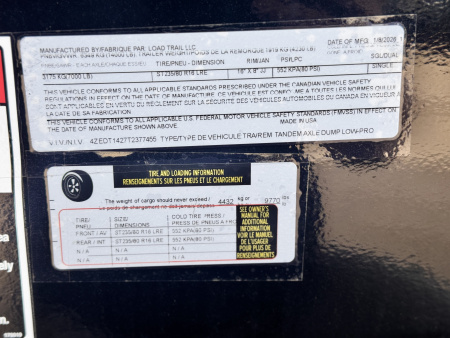 New 2026 Load Trail 7-14 Dump W/ Hydraulic Jack 7K Axles