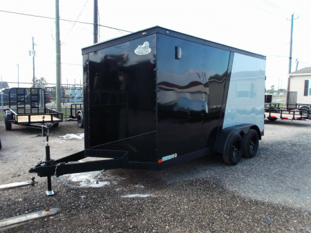 New 2026 Covered Wagon Trailers 7x14 Cargo Trailer / Enclosed Trailer / 6'6  Interior / Extra Wide Ramp / 48  Side Door / Black and Silver Slant Package / Black Out Package / Slant V-Nose