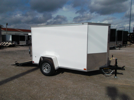 New 2026 Covered Wagon Trailers 5x8 Cargo Trailer / Enclosed Trailer / Ramp / LED's / .030 White Semi-Screwless Exterior / Bed Lined Tongue and Frame