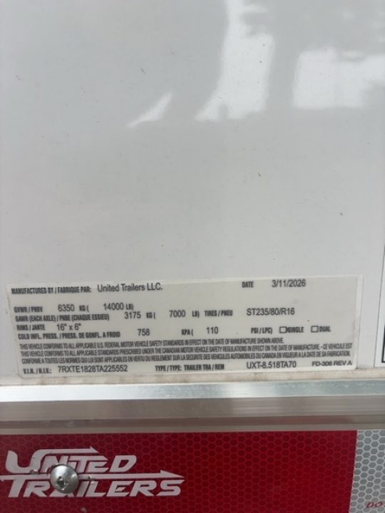 New 2026 United Trailers UXT8.5X18TA70 Cargo / Enclosed Trailer