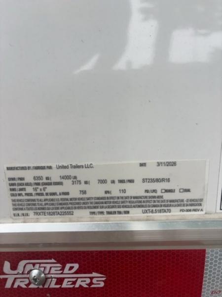 New 2026 United Trailers UXT8.5X18TA70 Cargo / Enclosed Trailer