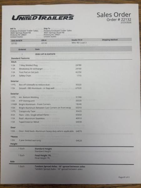 New 2026 United Trailers UXT8.5X24TA70 Cargo / Enclosed Trailer