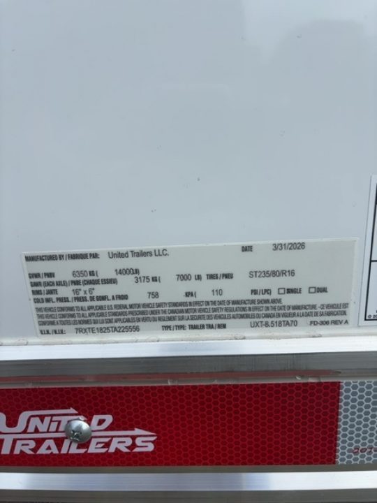 New 2026 United Trailers UXT8.5X18TA70 Cargo / Enclosed Trailer
