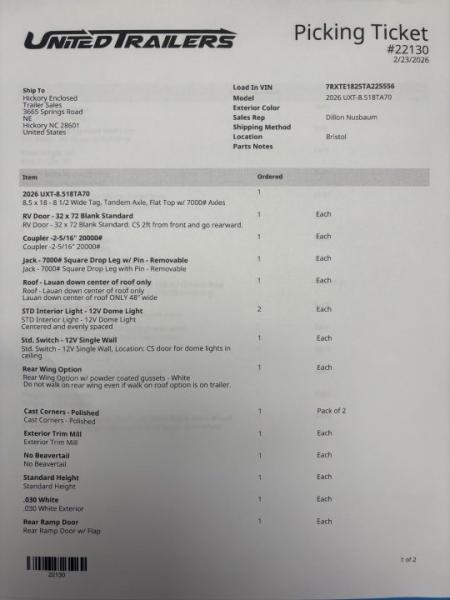 New 2026 United Trailers UXT8.5X18TA70 Cargo / Enclosed Trailer