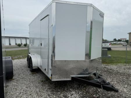 New 2026 Formula Traverse White 7'x14' 7k Flat Top V-Nose Enclosed Cargo Trailer