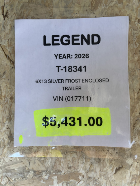 New 2026 Legend Trailers 6 X 12 ENCLOSED CARGO TRAILER (SILVER)