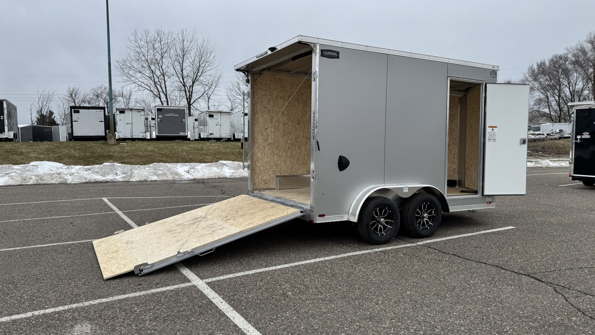New Lightning 7.5x12 Aluminum Tandem Axle Enclosed Trailer - Rear Ramp!