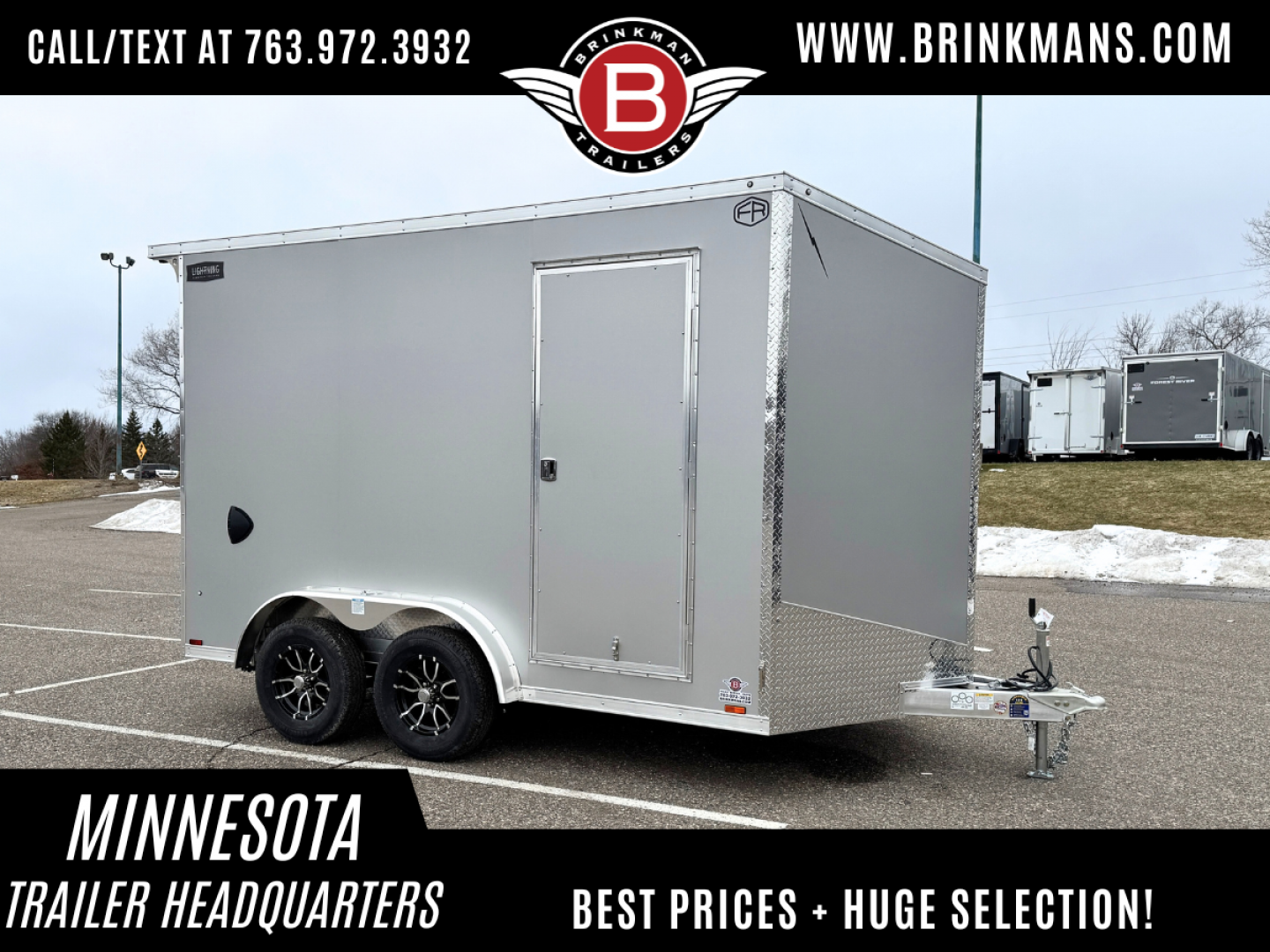 New Lightning 7.5x12 Aluminum Tandem Axle Enclosed Trailer - Rear Ramp!