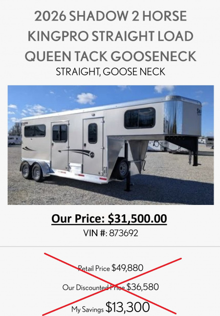 Used 2026 Shadow 2 Horse Gooseneck Straight Load Horse Trailer