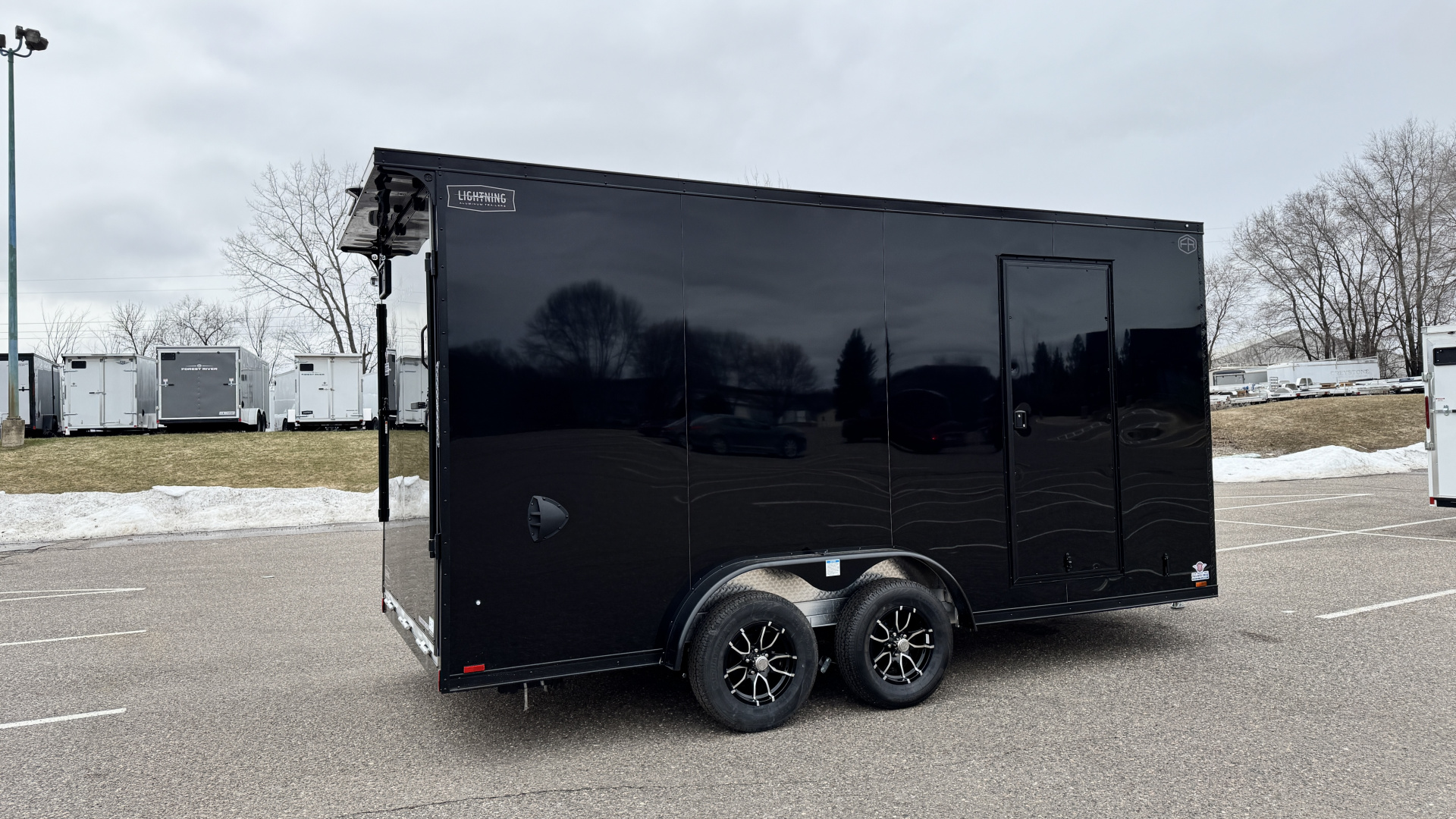 New Lightning 7.5x16 Aluminum Enclosed Trailer - Rear ramp door & Blackout Package!