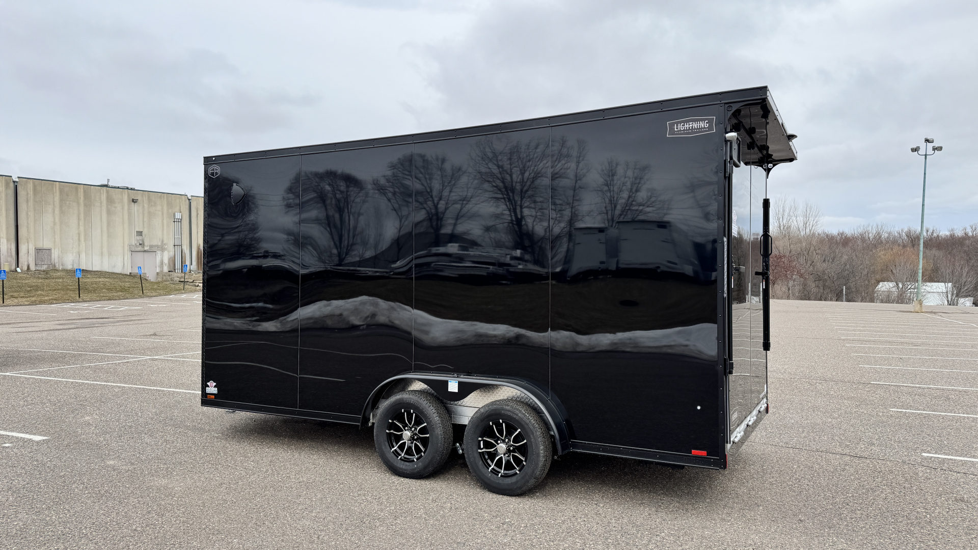 New Lightning 7.5x16 Aluminum Enclosed Trailer - Rear ramp door & Blackout Package!