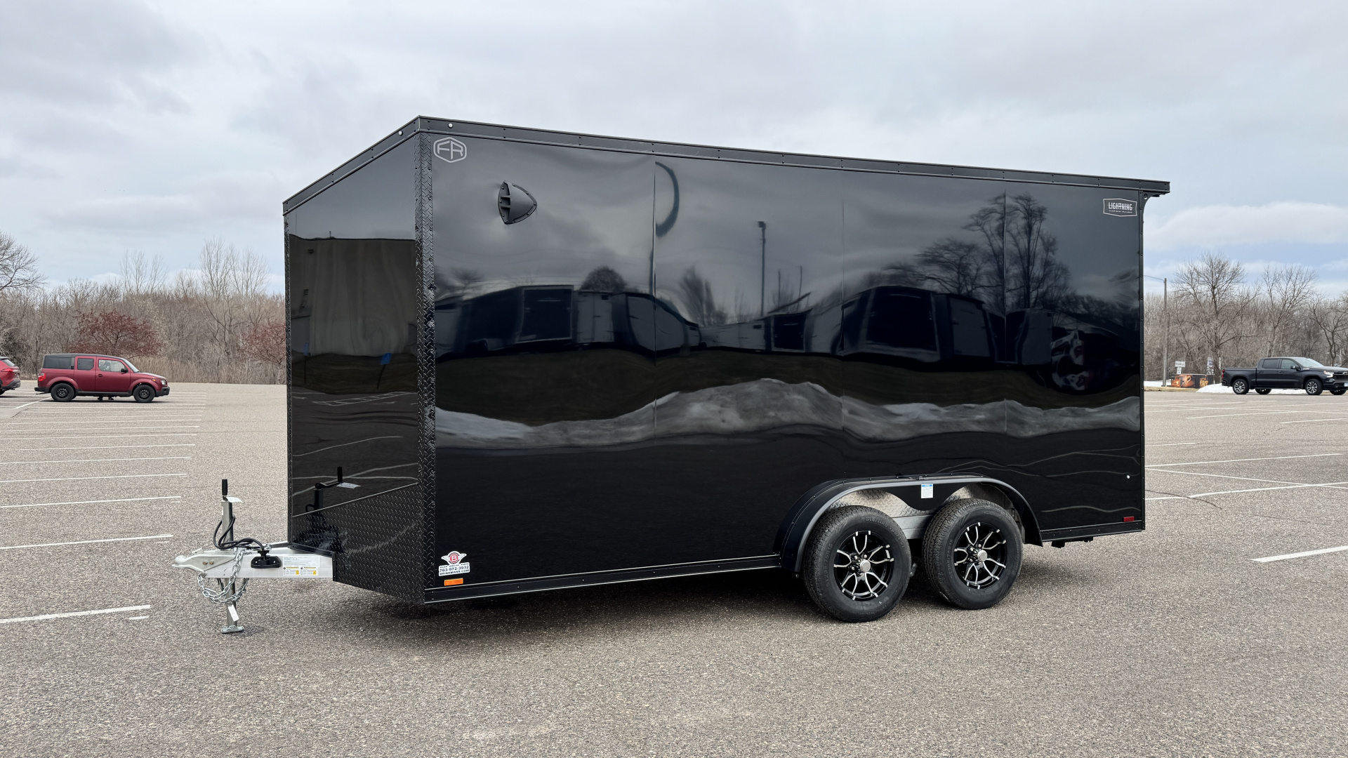 New Lightning 7.5x16 Aluminum Enclosed Trailer - Rear ramp door & Blackout Package!