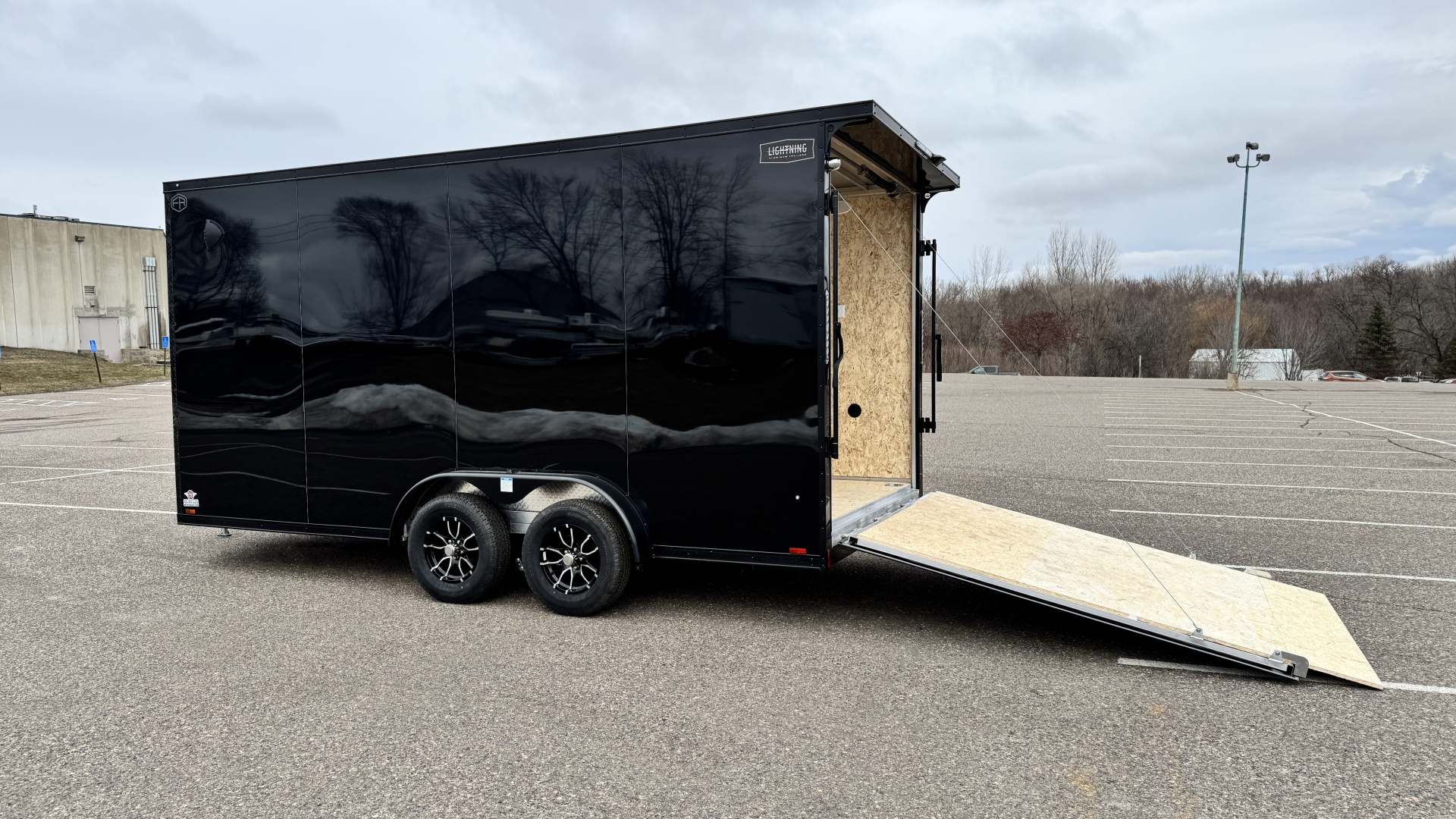 New Lightning 7.5x16 Aluminum Enclosed Trailer - Rear ramp door & Blackout Package!