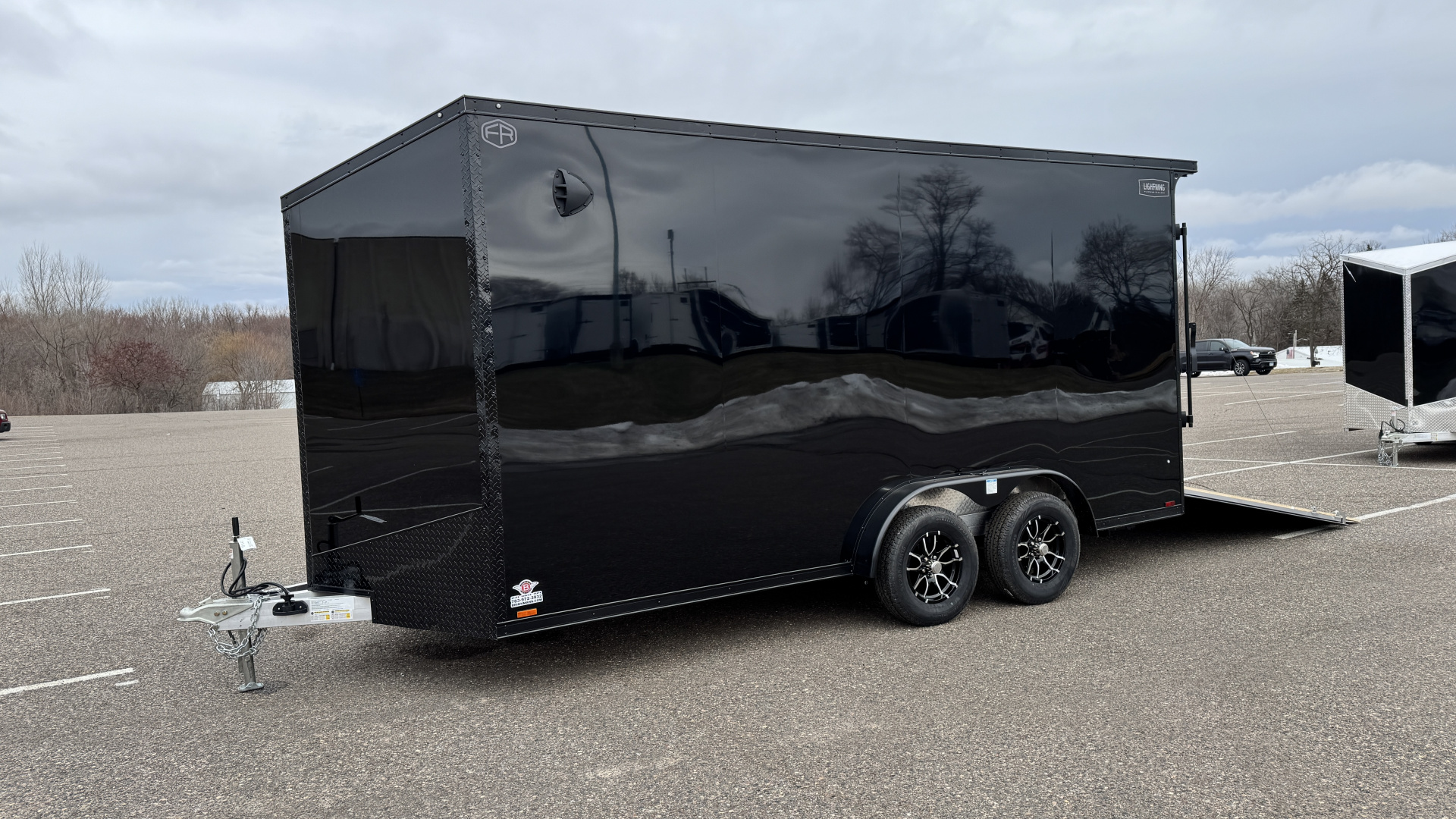 New Lightning 7.5x16 Aluminum Enclosed Trailer - Rear ramp door & Blackout Package!