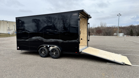 New Lightning 7.5x16 Aluminum Enclosed Trailer - Rear ramp door & Blackout Package!