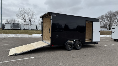 New Lightning 7.5x16 Aluminum Enclosed Trailer - Rear ramp door & Blackout Package!