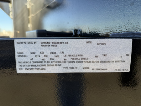 New 2026 Diamond T 8.5-22 Deckover Equipment Hauler 15K GVWR