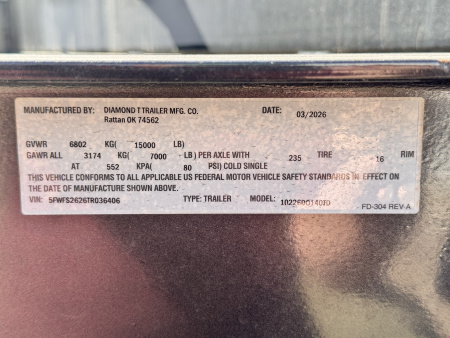 New 2026 Diamond T 8.5-26 Deckover TILT Equipment Hauler 15K GVWR