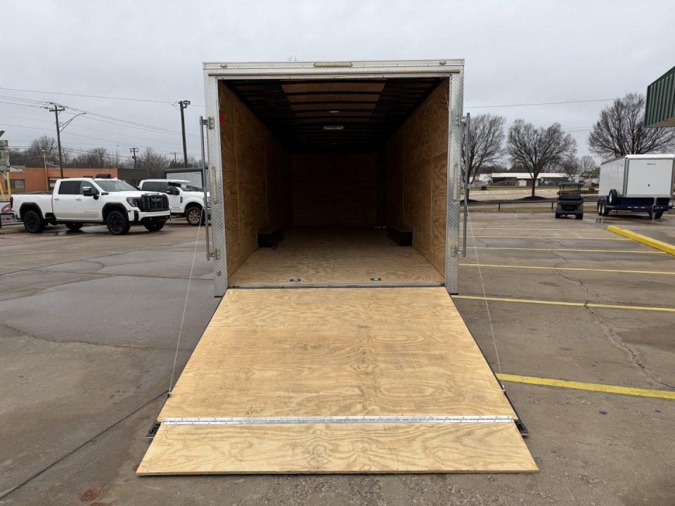 Used #084115 USED 2022 FOREST RIVER TA3 8.5 X 28 TANDEM AXLE 10K ENCLOSED W/ REAR RAMP DOOR