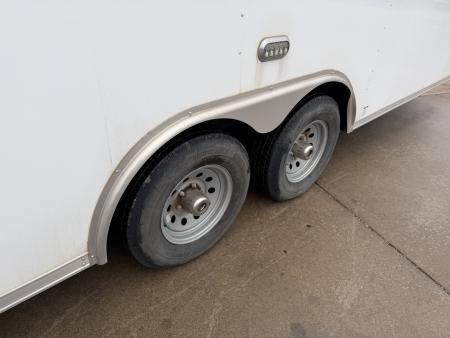 Used #084115 USED 2022 FOREST RIVER TA3 8.5 X 28 TANDEM AXLE 10K ENCLOSED W/ REAR RAMP DOOR