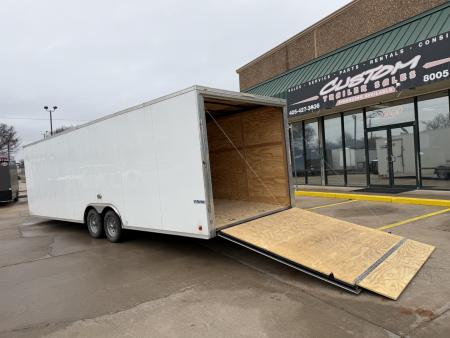 Used #084115 USED 2022 FOREST RIVER TA3 8.5 X 28 TANDEM AXLE 10K ENCLOSED W/ REAR RAMP DOOR