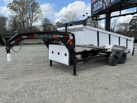 New 2026 RawMaxx 83X16 LPX 8K AXLES Dump Trailer W/ 36'' SIDES, HYDRAULIC JACKS, TARP, RAMPS, SPREAD GATE, 14PLY TIRES