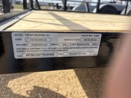 New 2026 Top Hat EP Utility Trailer