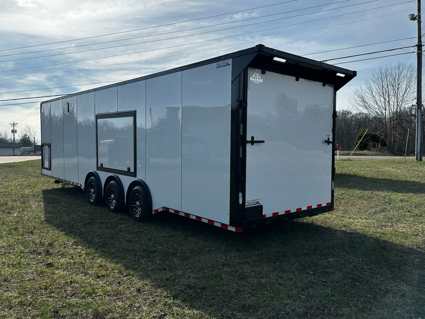 New 2026 Rock Solid Cargo 8.5x32 Bathroom/Race Trailer- Finished Interior-FLAT FRONT-7000LB Triple Torsion - 4X6 Escape Door - 25ft Awning