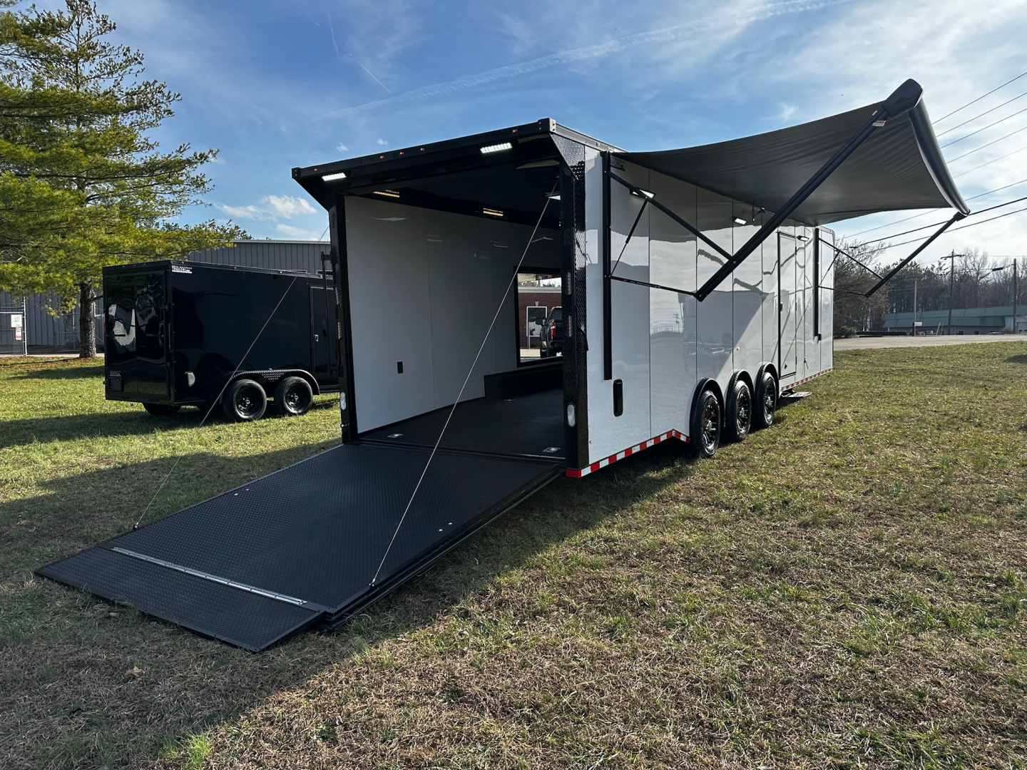 New 2026 Rock Solid Cargo 8.5x32 Bathroom/Race Trailer- Finished Interior-FLAT FRONT-7000LB Triple Torsion - 4X6 Escape Door - 25ft Awning