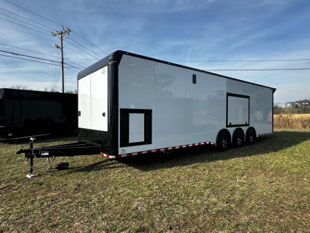 New 2026 Rock Solid Cargo 8.5x32 Bathroom/Race Trailer- Finished Interior-FLAT FRONT-7000LB Triple Torsion - 4X6 Escape Door - 25ft Awning