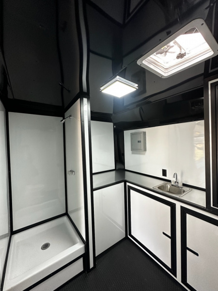New 2026 Rock Solid Cargo 8.5x32 Bathroom/Race Trailer- Finished Interior-FLAT FRONT-7000LB Triple Torsion - 4X6 Escape Door - 25ft Awning