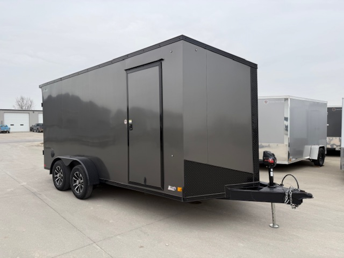 Used 2023 Formula Triumph Charcoal/Black Trim 7'x16' 7k Flat Top Slanted V-Nose Enclosed Cargo Trailer