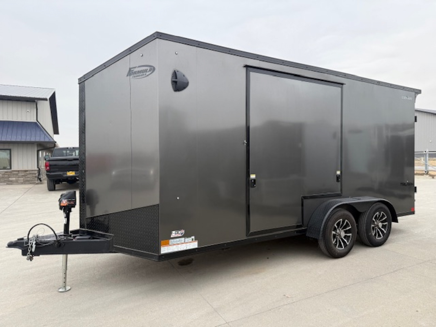 Used 2023 Formula Triumph Charcoal/Black Trim 7'x16' 7k Flat Top Slanted V-Nose Enclosed Cargo Trailer