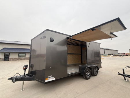 Used 2023 Formula Triumph Charcoal/Black Trim 7'x16' 7k Flat Top Slanted V-Nose Enclosed Cargo Trailer
