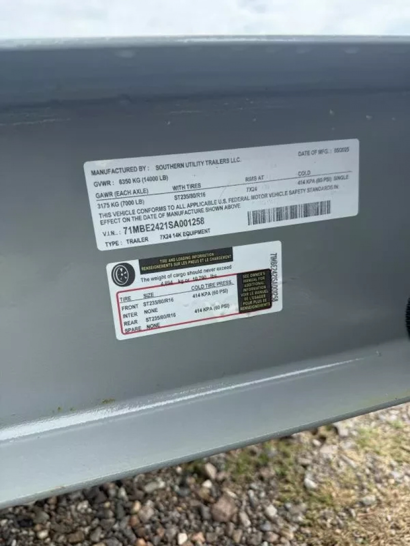 New 2025 Southern Utility 7x24TA Equipment Trailer
